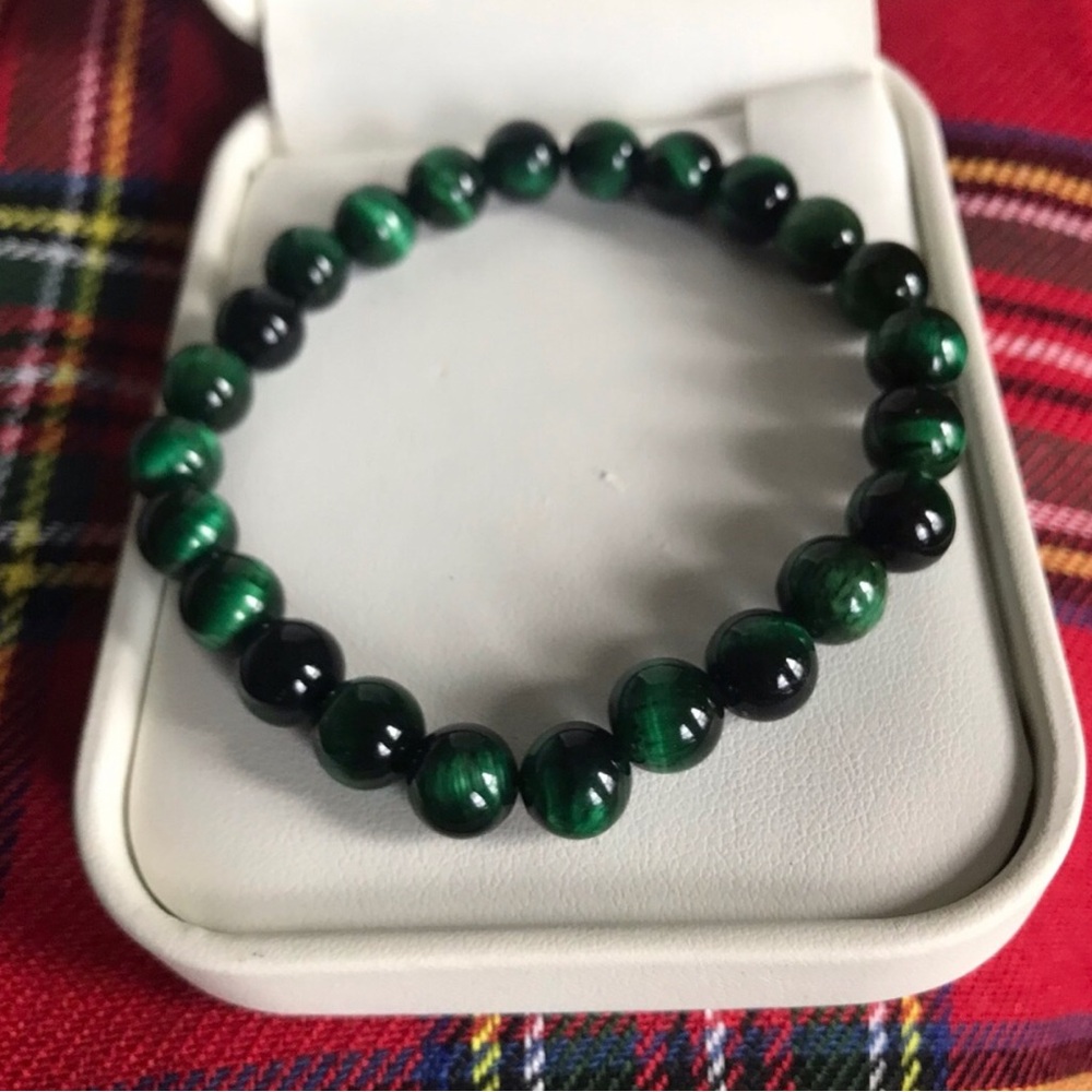 Green Tiger Eye Beaded Stretch Bracelet,New